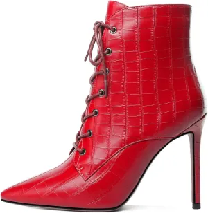Esvowido Women's Ankle Boots Pointed Toe Stiletto High Heel Boots Side Zipper Booties Lace Up Boots Party Dressy Shoes 4 Inch