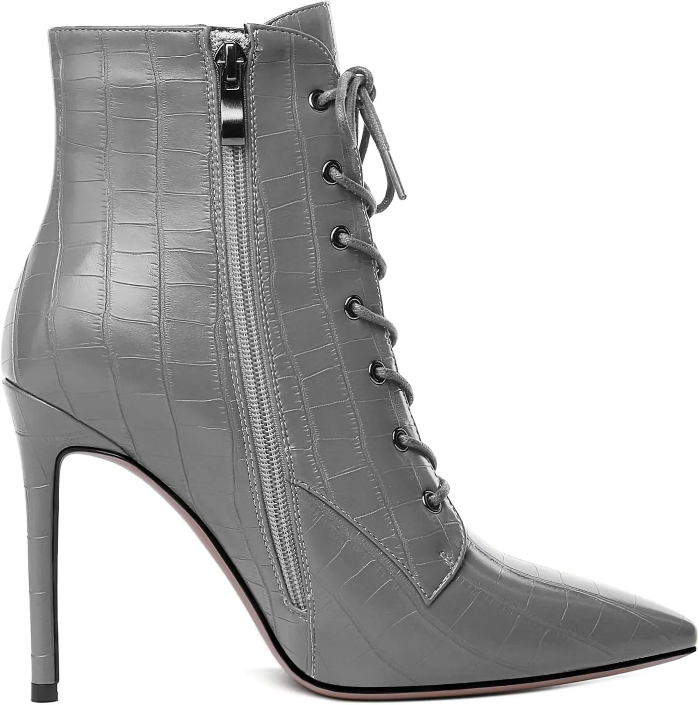 Esvowido Women's Ankle Boots Pointed Toe Stiletto High Heel Boots Side Zipper Booties Lace Up Boots Party Dressy Shoes 4 Inch