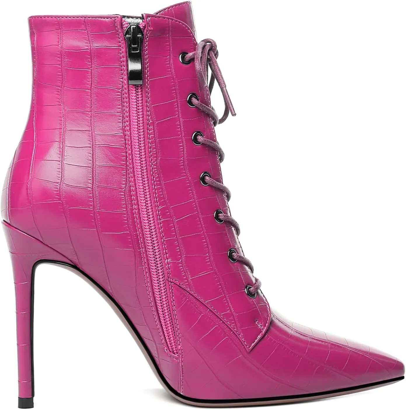 Esvowido Women's Ankle Boots Pointed Toe Stiletto High Heel Boots Side Zipper Booties Lace Up Boots Party Dressy Shoes 4 Inch
