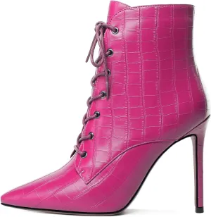 Esvowido Women's Ankle Boots Pointed Toe Stiletto High Heel Boots Side Zipper Booties Lace Up Boots Party Dressy Shoes 4 Inch