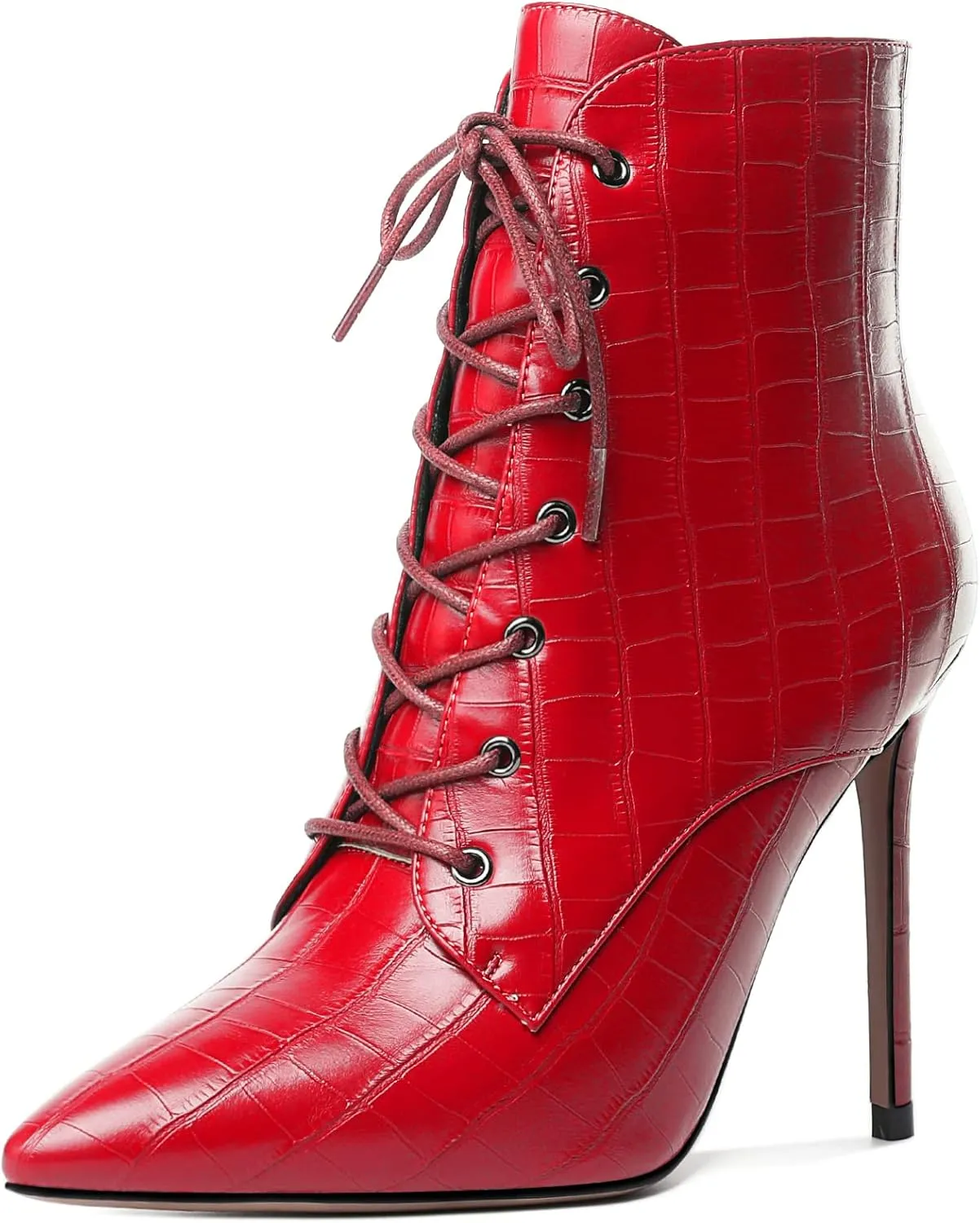 Esvowido Women's Ankle Boots Pointed Toe Stiletto High Heel Boots Side Zipper Booties Lace Up Boots Party Dressy Shoes 4 Inch