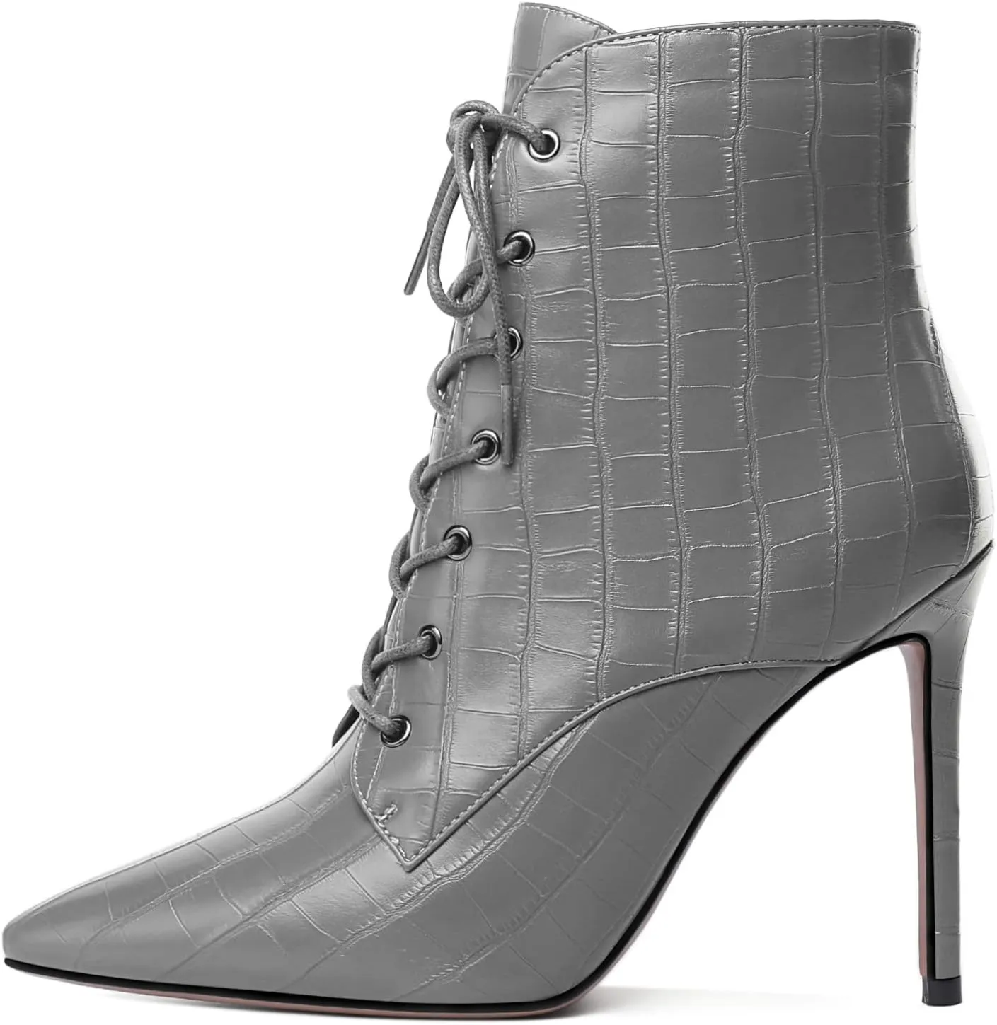 Esvowido Women's Ankle Boots Pointed Toe Stiletto High Heel Boots Side Zipper Booties Lace Up Boots Party Dressy Shoes 4 Inch