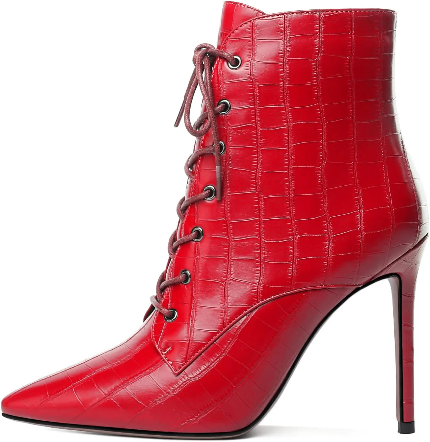 Esvowido Women's Ankle Boots Pointed Toe Stiletto High Heel Boots Side Zipper Booties Lace Up Boots Party Dressy Shoes 4 Inch