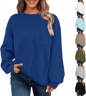 Fall Fashion Sweatshirts For Women 2024 Long Sleeve Crew Neck Sweatshirt Casual Loose Textured Pullover Tops