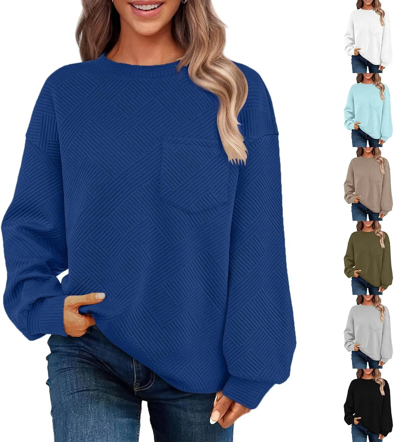 Fall Fashion Sweatshirts For Women 2024 Long Sleeve Crew Neck Sweatshirt Casual Loose Textured Pullover Tops