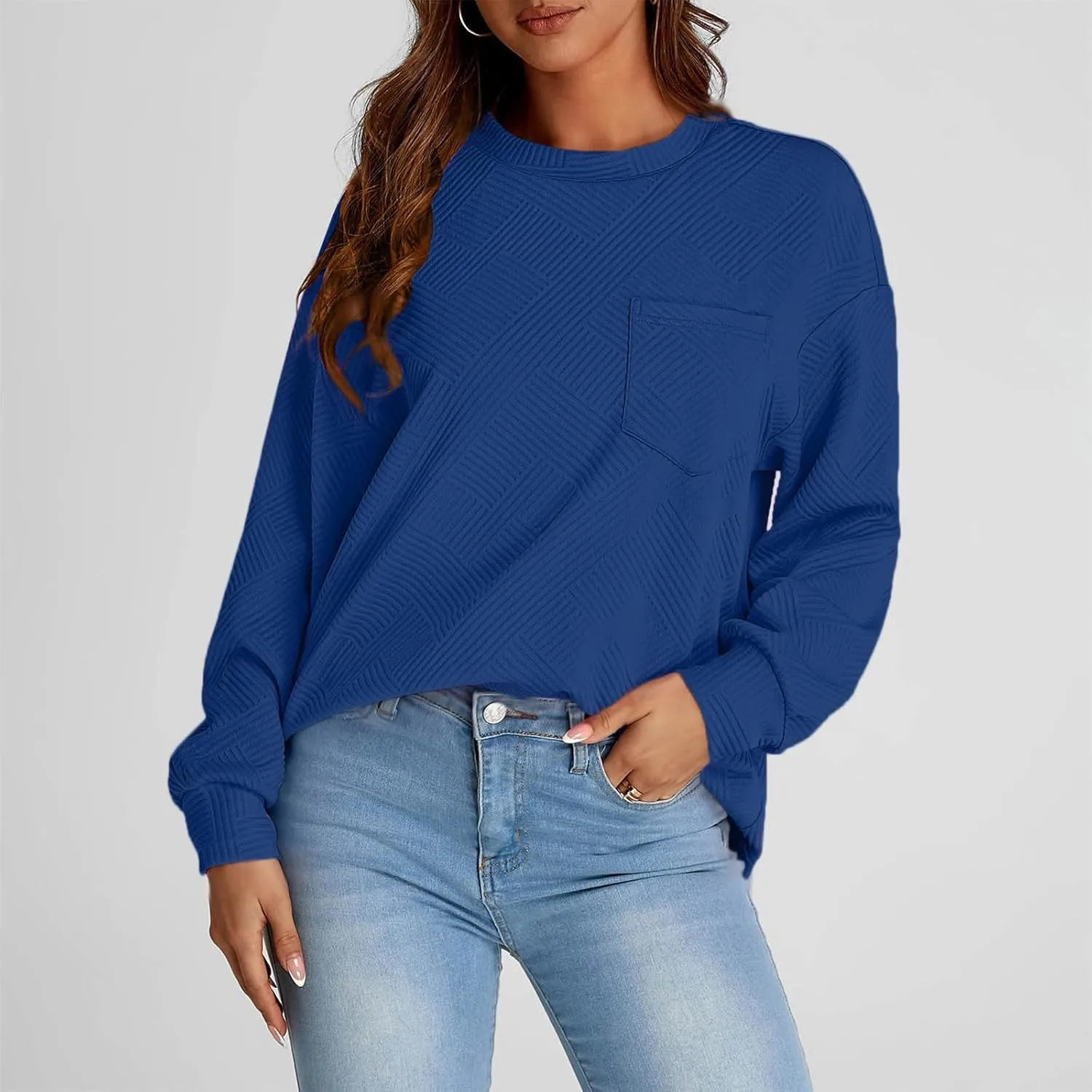 Fall Fashion Sweatshirts For Women 2024 Long Sleeve Crew Neck Sweatshirt Casual Loose Textured Pullover Tops