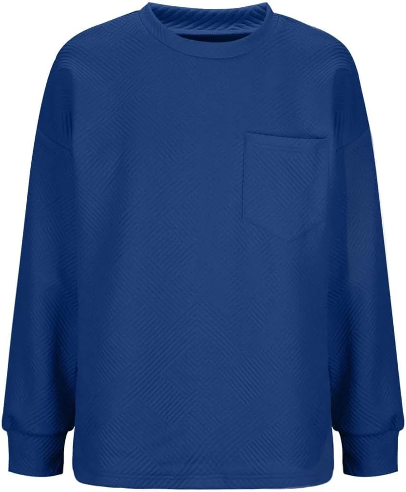 Fall Fashion Sweatshirts For Women 2024 Long Sleeve Crew Neck Sweatshirt Casual Loose Textured Pullover Tops