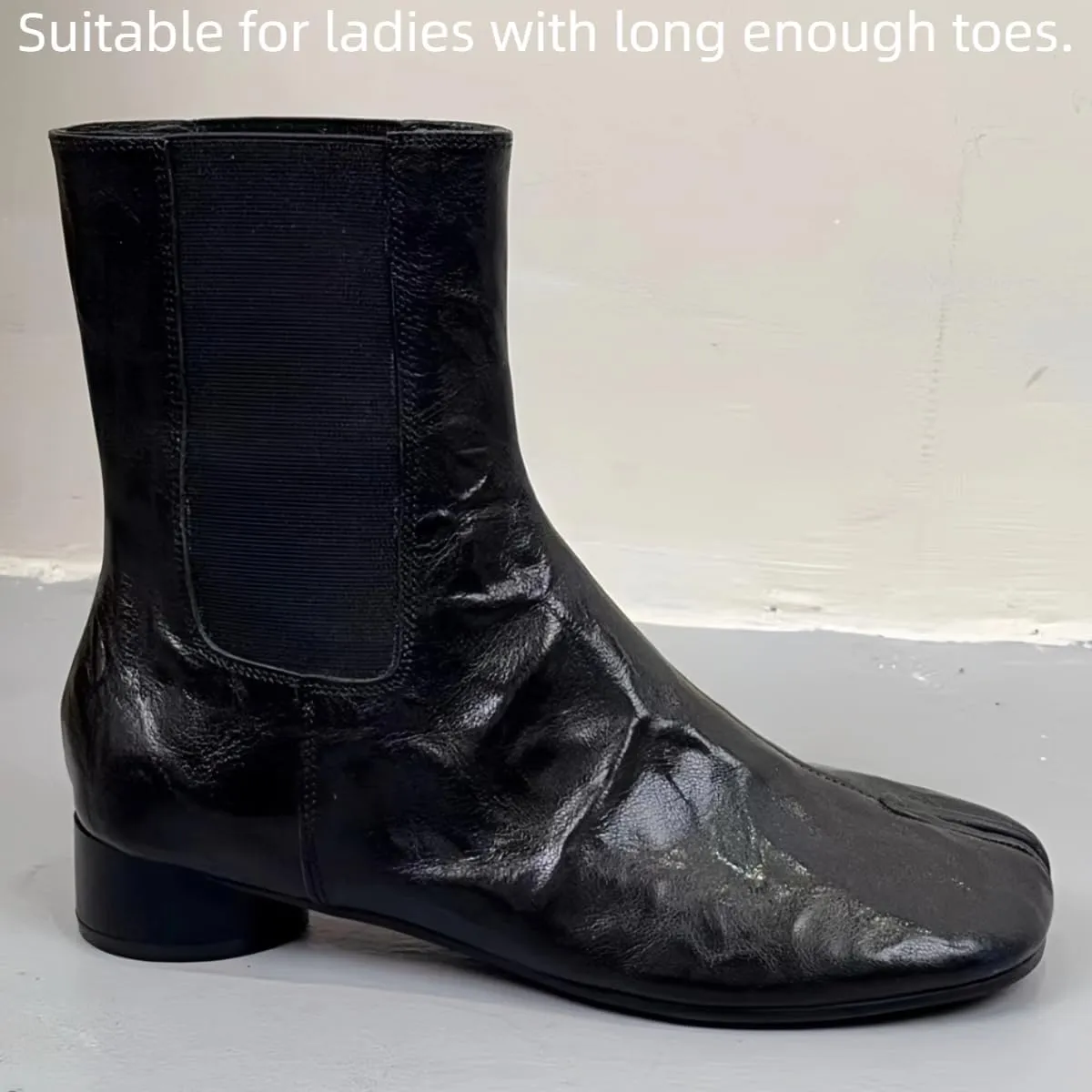Fashion Retro Closed Split Toe Tabi Shoes Slip on Chelsea Boots for Women Ankle Booties with Elastic Band Genuine Leather Chunky Block Low Heels Cowgirl Casual Street Cool Style