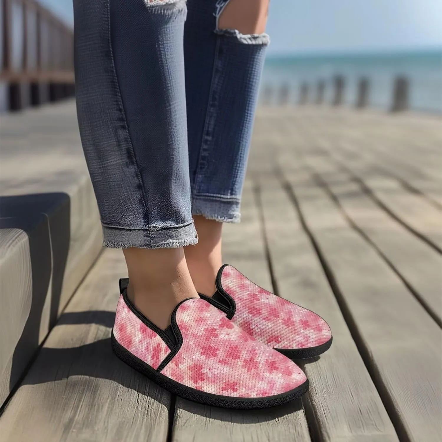 Fashion Sneakers for Women Shoes Lightweight Walking Casual Slip Ons Comfortable Art Painted Soft Athletic Travel Shoes for Ladies Sea Serise US Size 6-11