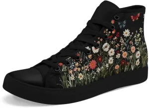 Fashion Women High-Top Canvas Shoes Men's Print Mushroom Floral Plant Lace-up Flat Stylish Gift Sneaker Couple Shoes
