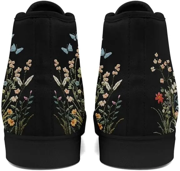 Fashion Women High-Top Canvas Shoes Men's Print Mushroom Floral Plant Lace-up Flat Stylish Gift Sneaker Couple Shoes