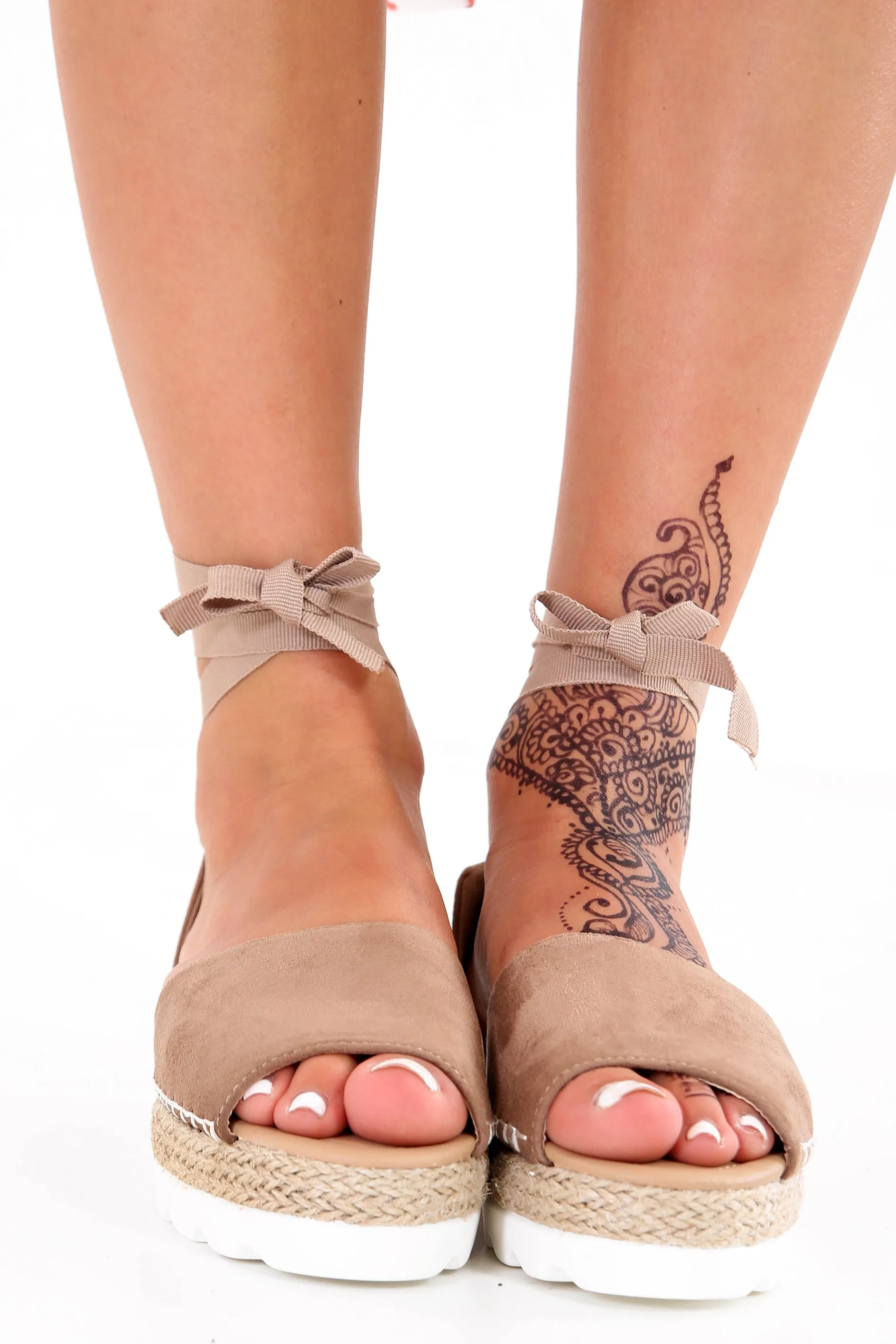 Faux Suede Lace Up Espadrilles