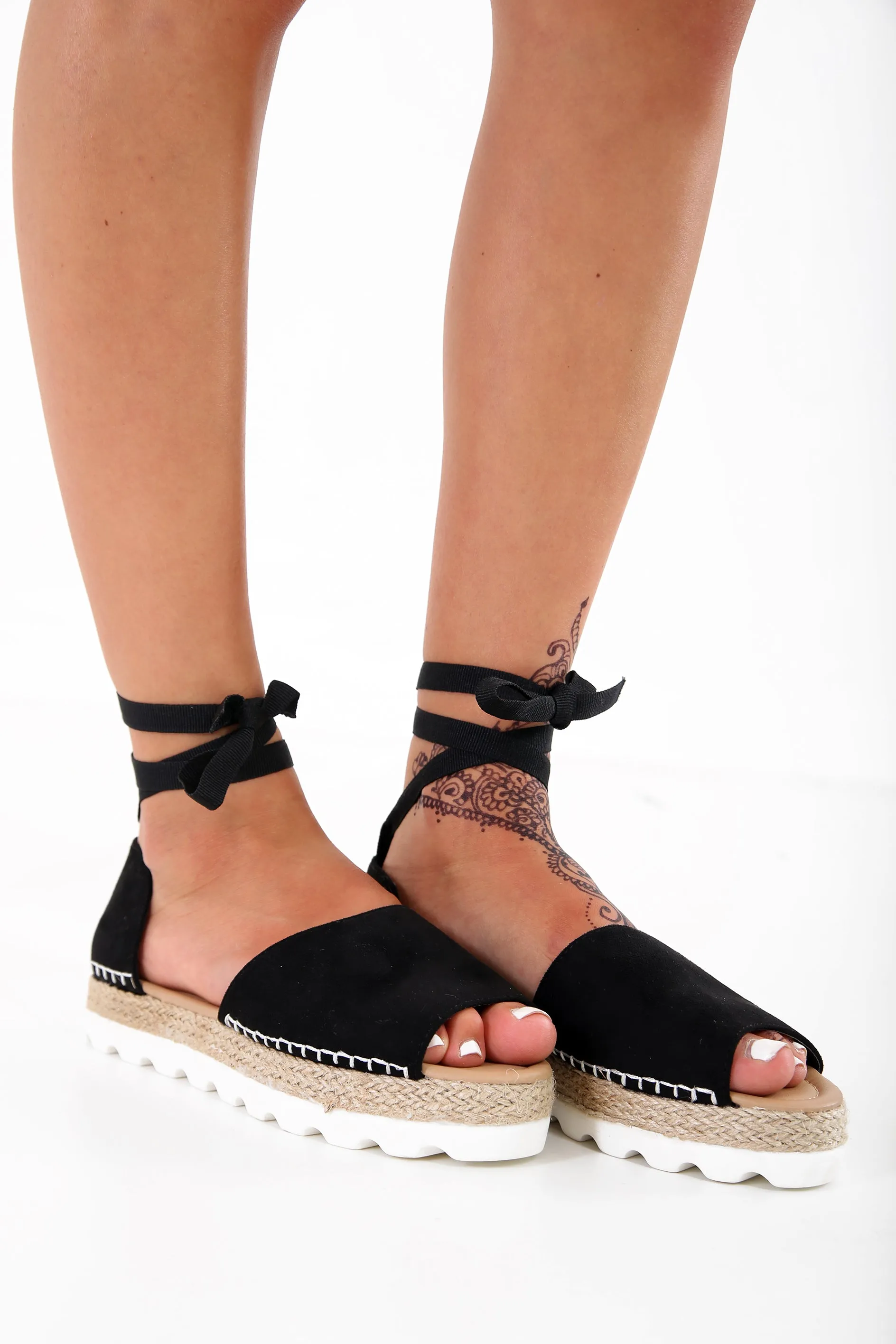 Faux Suede Lace Up Espadrilles