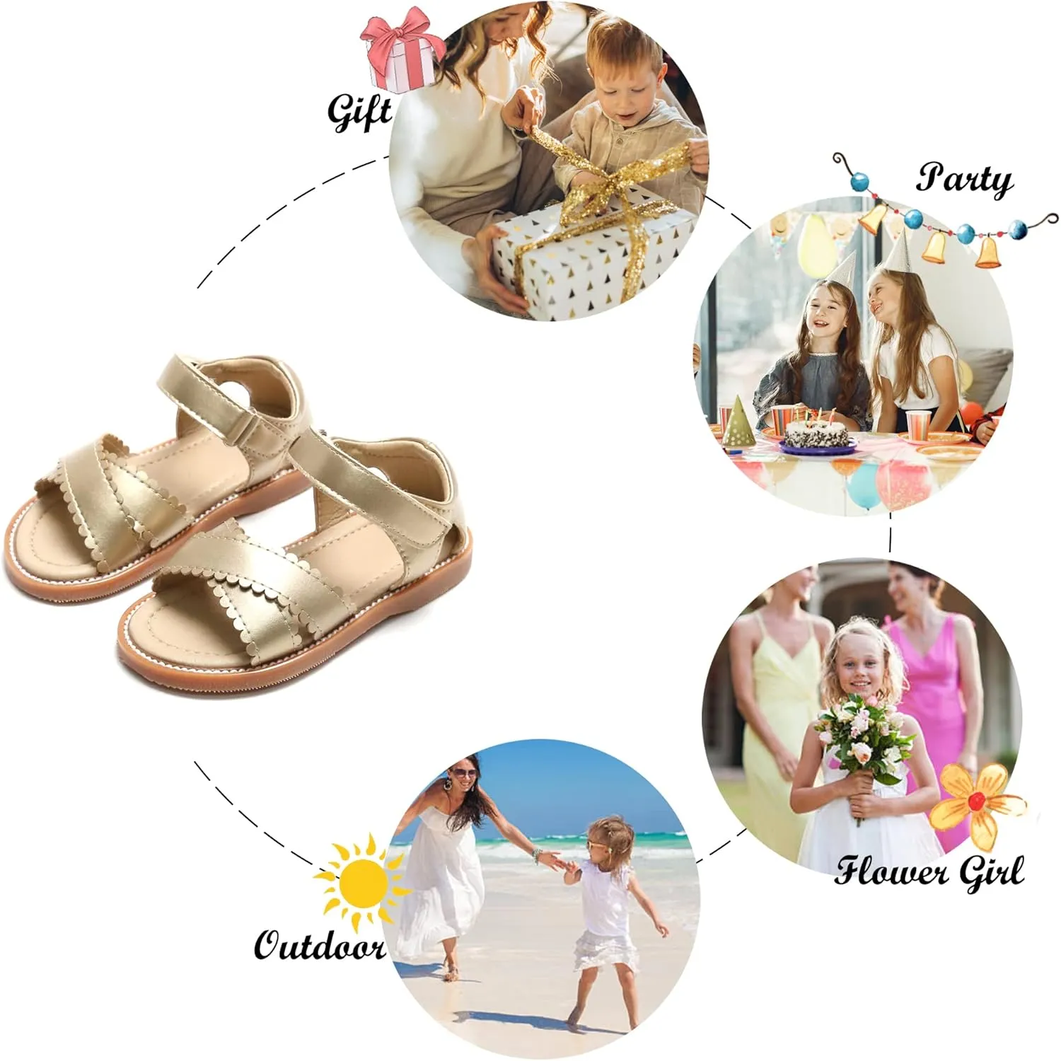 Felix & Flora Toddler Girl Sandals -Flower Girl Dress Shoes Open Toe Little Kid Summer Flats