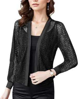 FindThy Women’s Open Front Lace Cardigan Long Sleeve Floral Crochet Summer Shrug Cover Ups