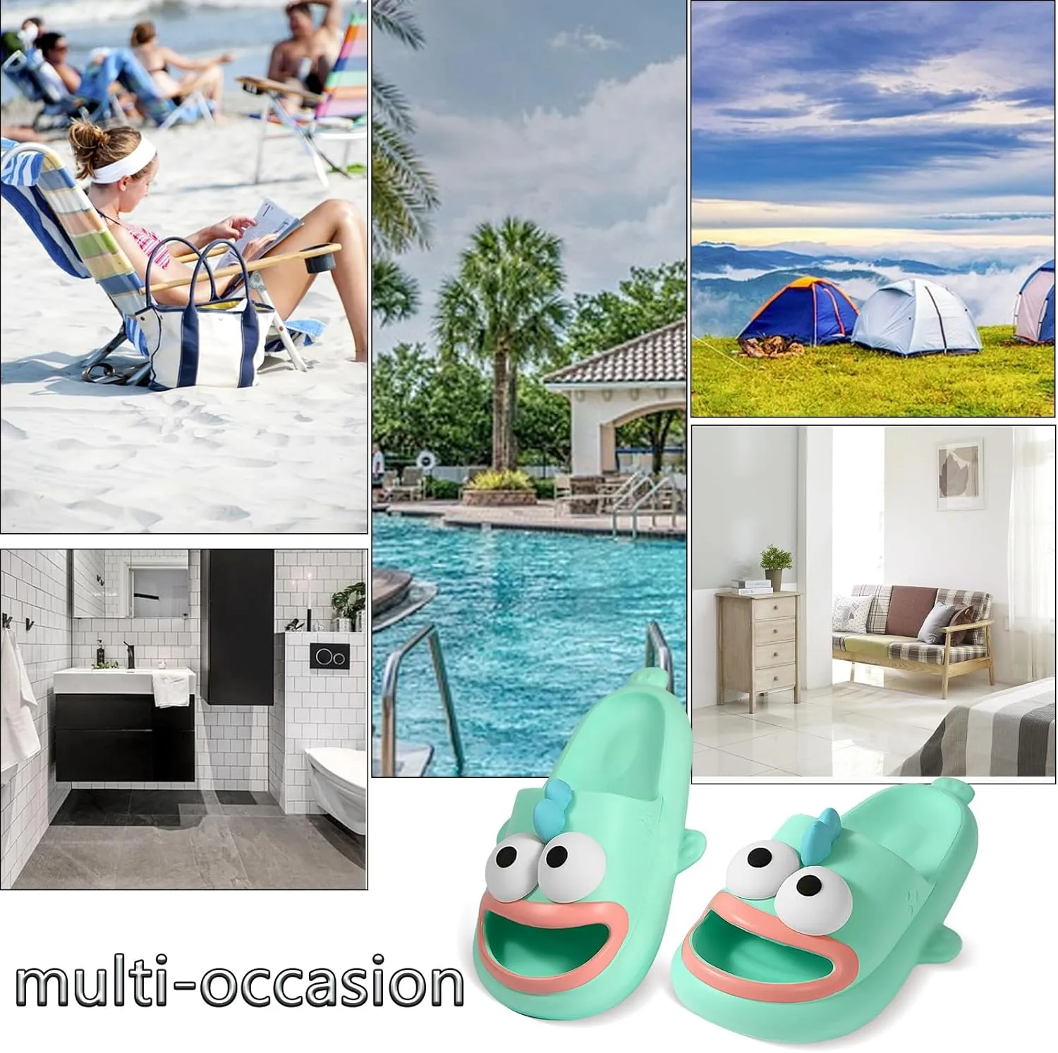 Fish Slippers Tongue Kiss Cloud Slides for Women Men, Summer Funny Flip Flops, Open Toe Animal Slide Sandals Shoes for Indoor Outdoor