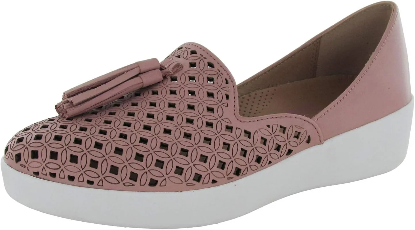 FitFlop Women Tassel Superskate D'Orsay Latticed Leather Loafer, Pink, US 11
