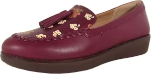 FitFlop Womens Paige Dark Floral Leather Moccasin Loafers, Berry Mix, US 5
