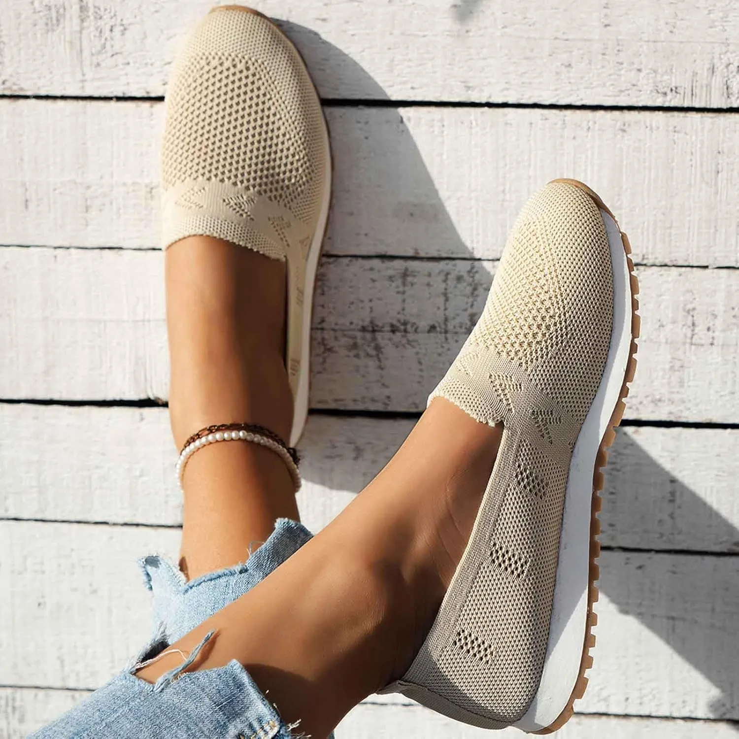 Flat Shoes for Women Dressy Pointed Toe Knit Ballet Comfortable Casual Dress Shoes Ballerina Flats Round Toe Walking Flats Breathable Knitted Office Work Woman Shoes, 6.5, Black #8