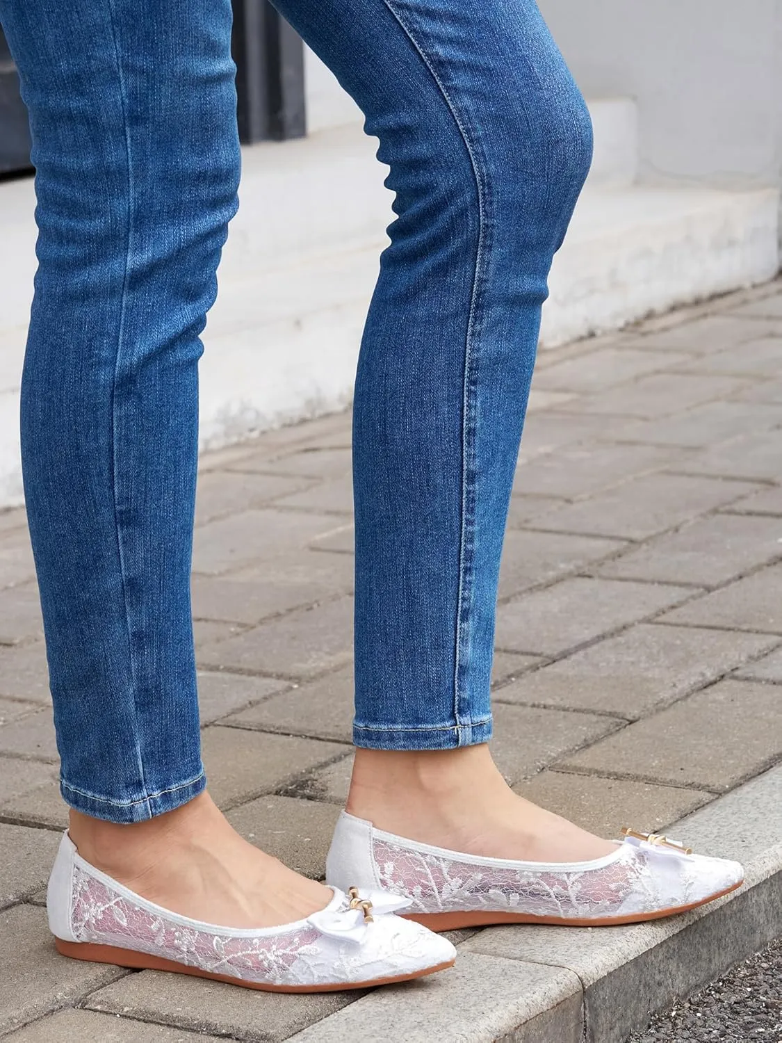 Flats for Women Ballets Shoes: Comfortable Pointed Toe Bowknot Lace Womens Flats Dressy - Fashion Floral Slip On Casual Shoes for Wedding Party Dating