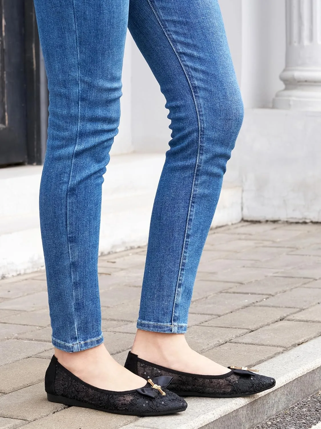 Flats for Women Ballets Shoes: Comfortable Pointed Toe Bowknot Lace Womens Flats Dressy - Fashion Floral Slip On Casual Shoes for Wedding Party Dating