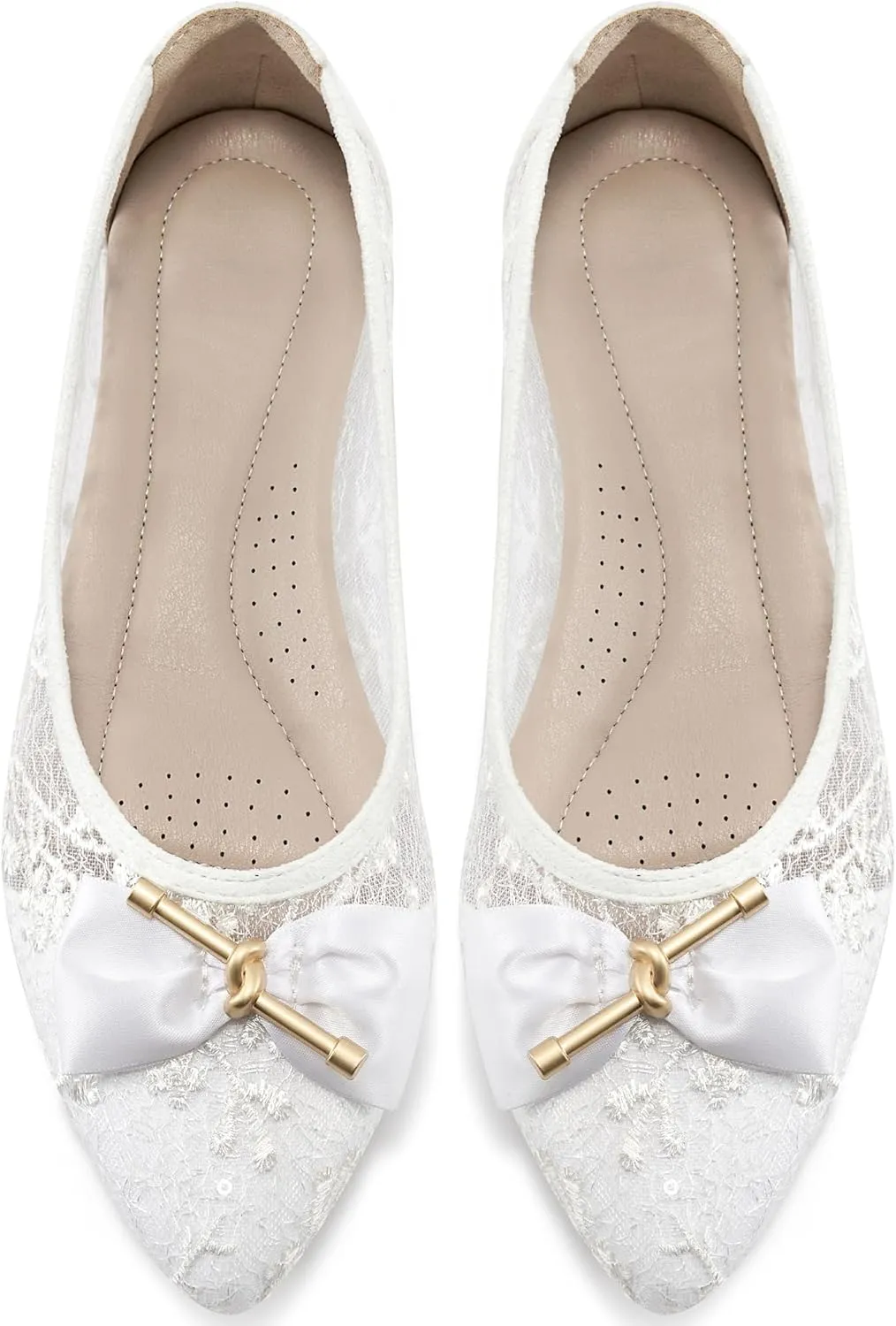 Flats for Women Ballets Shoes: Comfortable Pointed Toe Bowknot Lace Womens Flats Dressy - Fashion Floral Slip On Casual Shoes for Wedding Party Dating