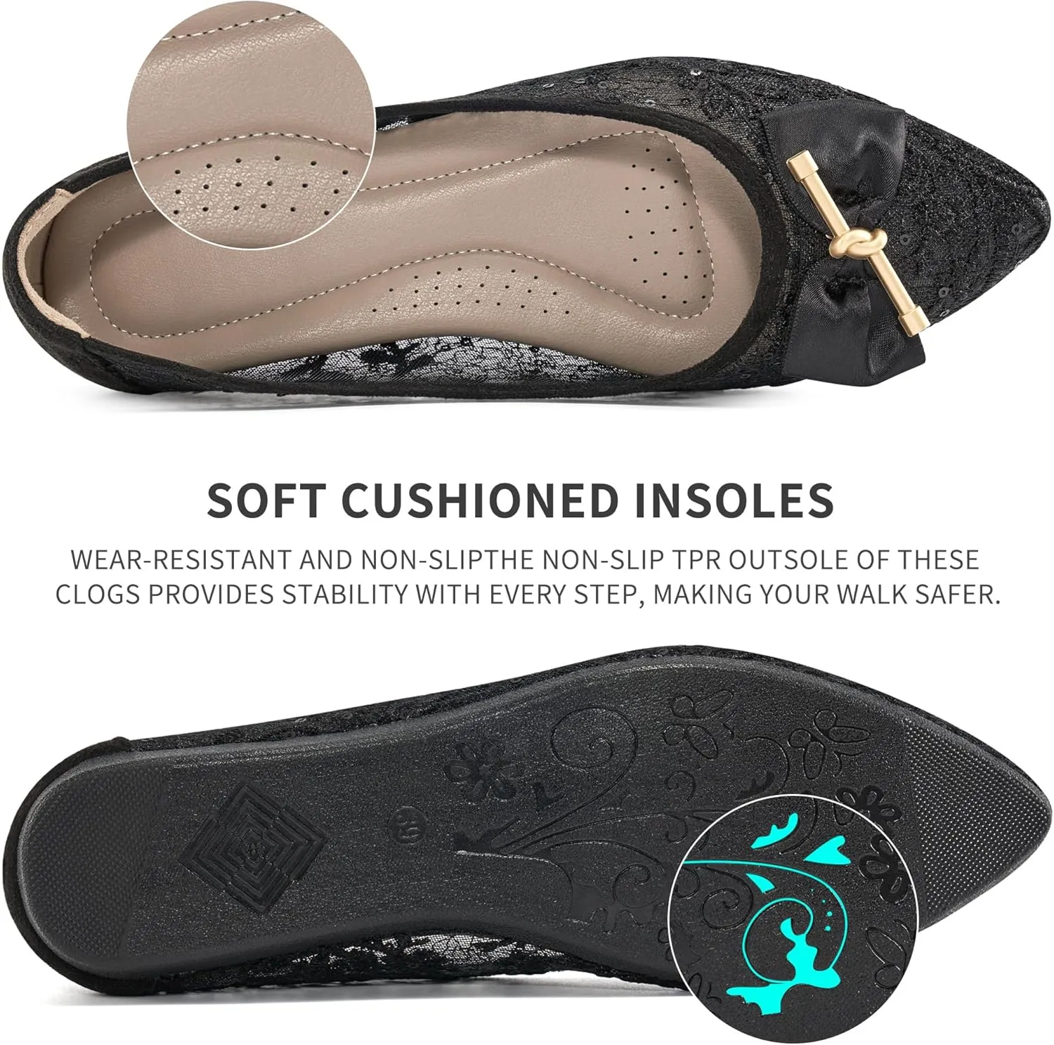 Flats for Women Ballets Shoes: Comfortable Pointed Toe Bowknot Lace Womens Flats Dressy - Fashion Floral Slip On Casual Shoes for Wedding Party Dating