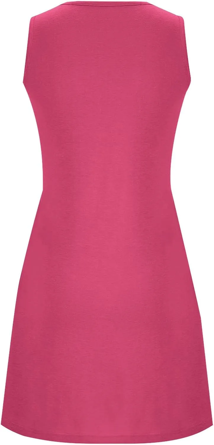 Flowy Dresses for Women Sleeveless Ruched Front T-Shirts Dress Halter Solid Casual Short Tank Sundress with Pockets