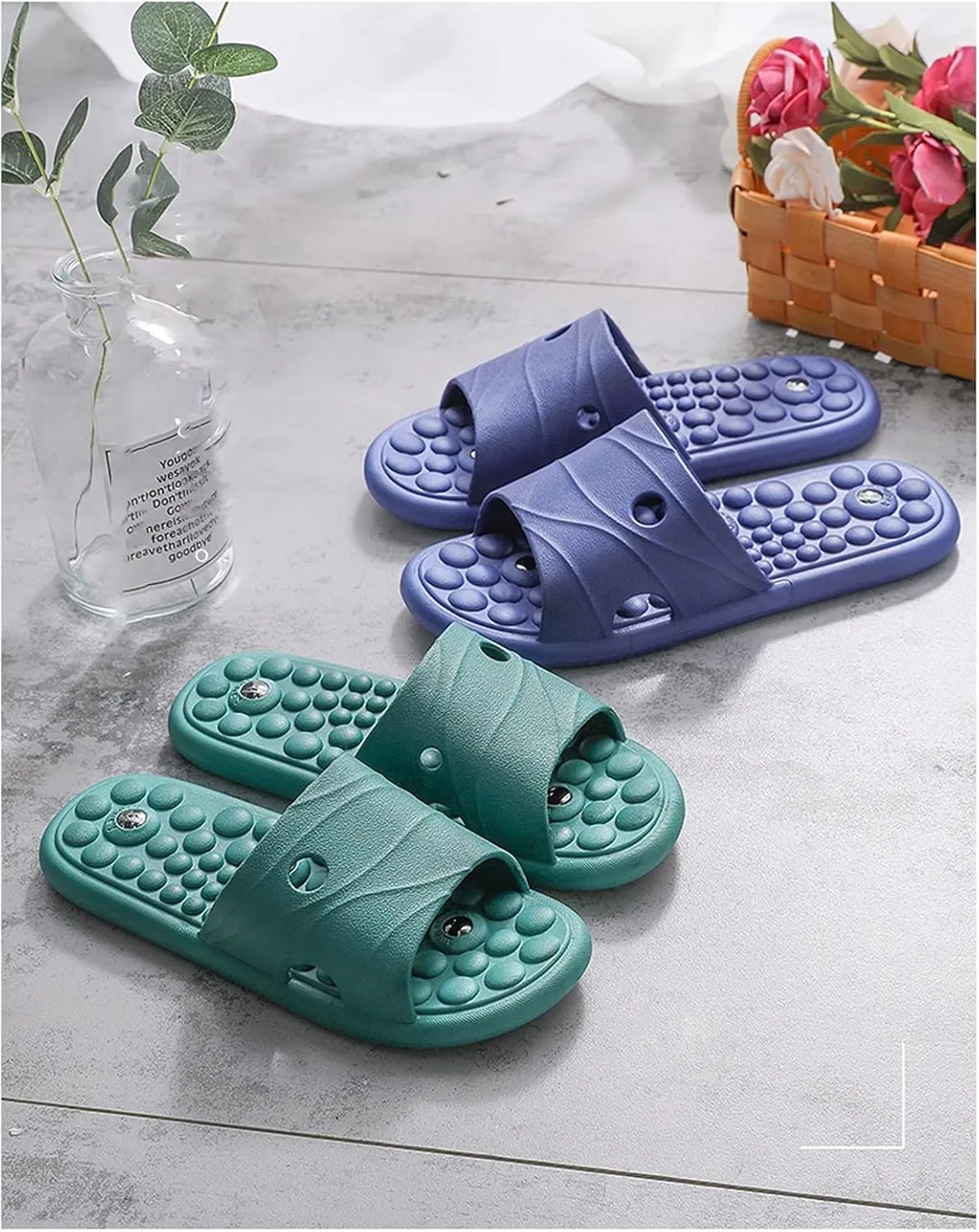 Foot Massagers Therapeutic Slippers for Women Reflexology Acupressure Magnet Massage Slippers,Shoes Women and Men Sandals Beach PVC Non-Slip (Color : Green, Size : EUR 37-38)