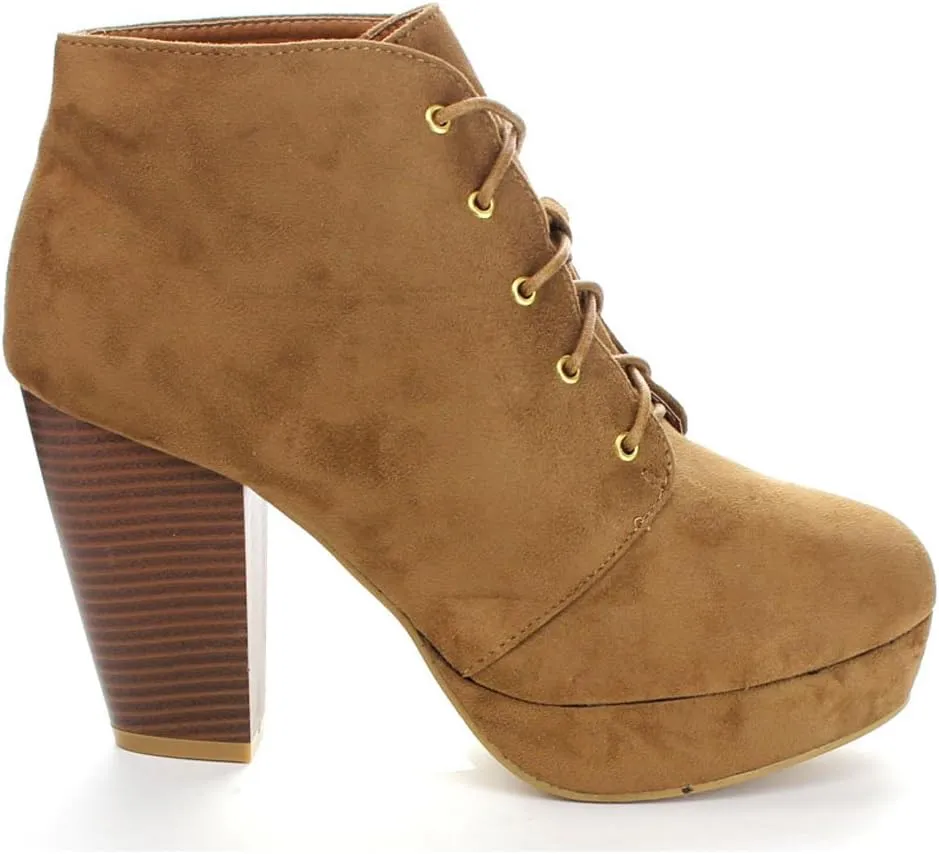Forever Camille-86 Women's Comfort Stacked Chunky Heel Lace Up Ankle Booties