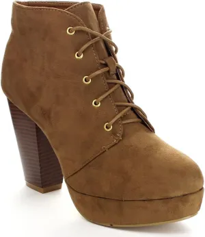 Forever Camille-86 Women's Comfort Stacked Chunky Heel Lace Up Ankle Booties