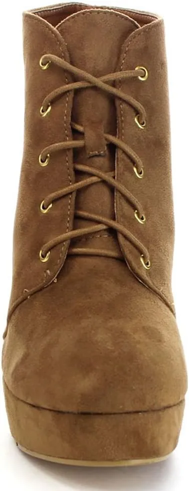 Forever Camille-86 Women's Comfort Stacked Chunky Heel Lace Up Ankle Booties