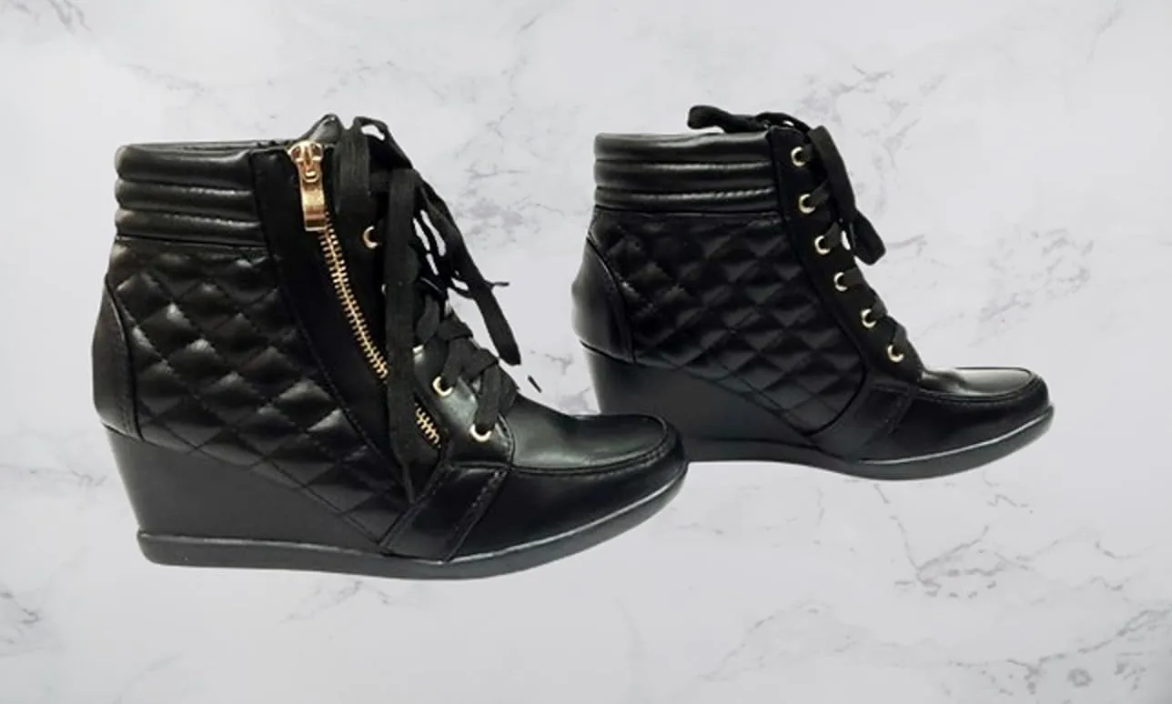 Forever Link Women's Fashion Glitter High Top Lace Up Wedge Sneaker Shoes