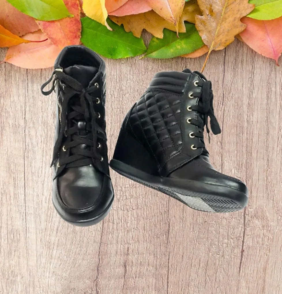 Forever Link Women's Fashion Glitter High Top Lace Up Wedge Sneaker Shoes