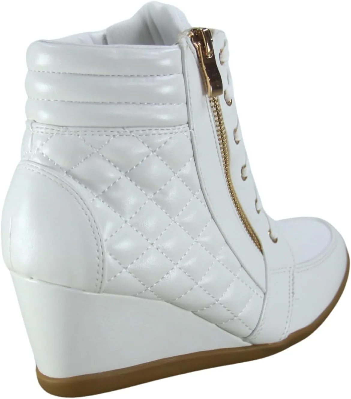 Forever Link Women's Fashion Glitter High Top Lace Up Wedge Sneaker Shoes