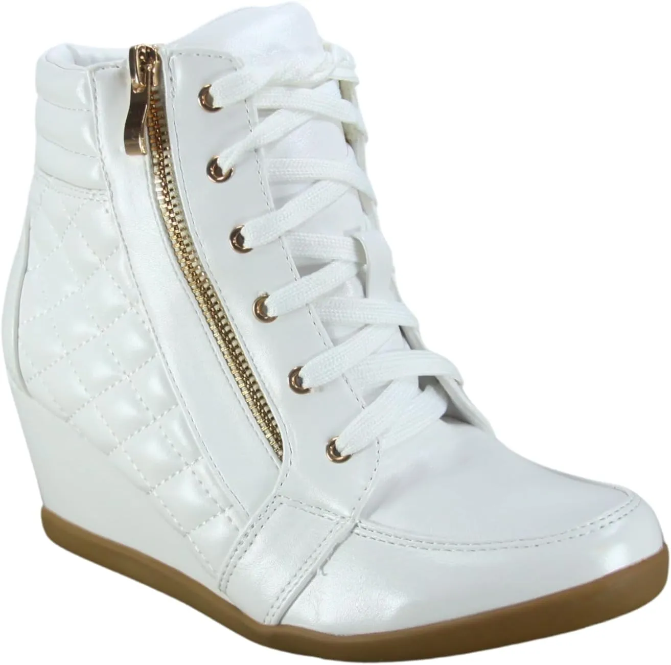 Forever Link Women's Fashion Glitter High Top Lace Up Wedge Sneaker Shoes