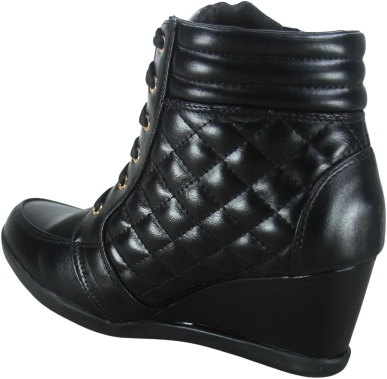 Forever Link Women's Fashion Glitter High Top Lace Up Wedge Sneaker Shoes