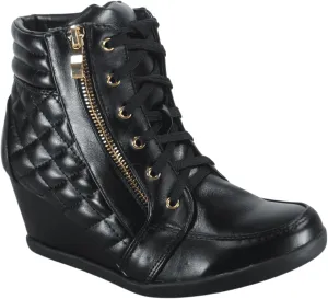 Forever Link Women's Fashion Glitter High Top Lace Up Wedge Sneaker Shoes