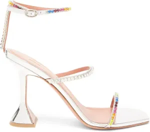 FOWT Fashion Leather Classic Square Toe Crystal Ankle Strap Flared High Heels Elegant Narrow Band Heeled Sandals Adorable 4 inches Red Pumps for Woman Dress Office Shoes, US Size 5-10 M
