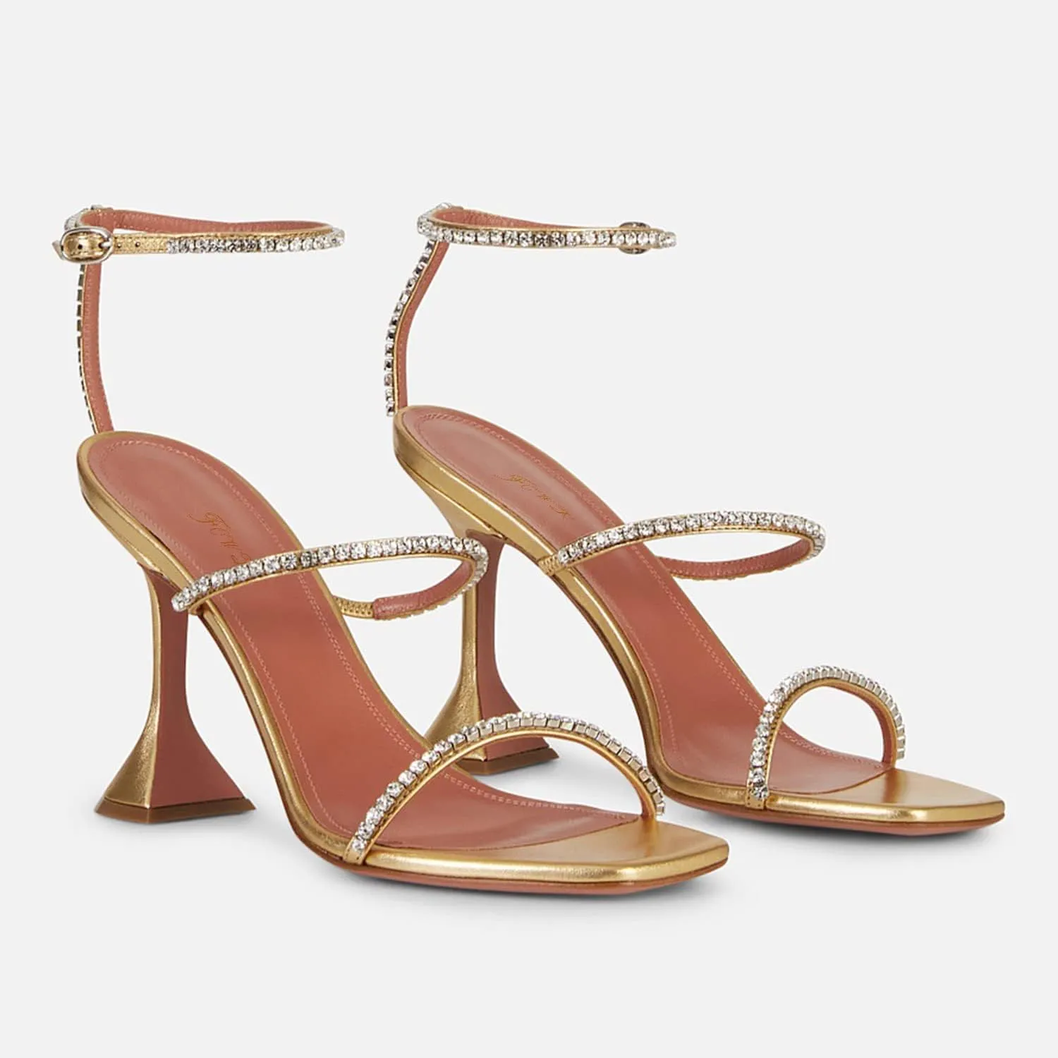 FOWT Fashion Leather Classic Square Toe Crystal Ankle Strap Flared High Heels Elegant Narrow Band Heeled Sandals Adorable 4 inches Red Pumps for Woman Dress Office Shoes, US Size 5-10 M