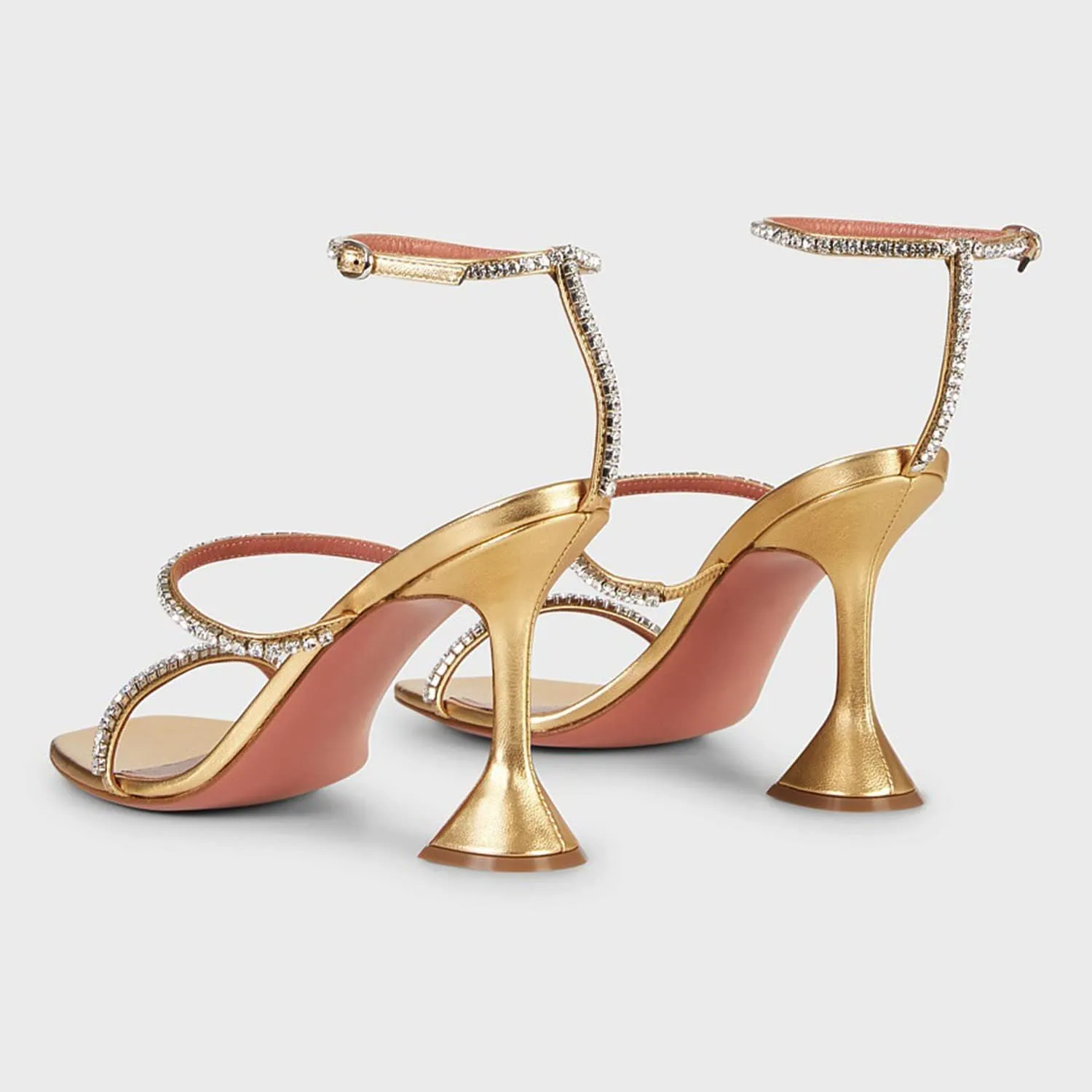 FOWT Fashion Leather Classic Square Toe Crystal Ankle Strap Flared High Heels Elegant Narrow Band Heeled Sandals Adorable 4 inches Red Pumps for Woman Dress Office Shoes, US Size 5-10 M