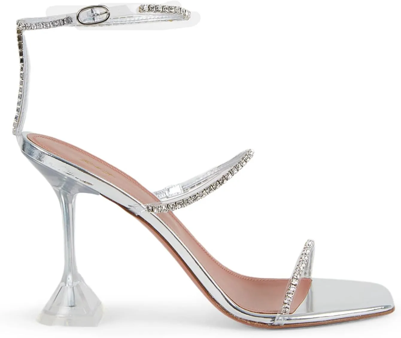 FOWT Fashion Leather Classic Square Toe Crystal Ankle Strap Flared High Heels Elegant Narrow Band Heeled Sandals Adorable 4 inches Red Pumps for Woman Dress Office Shoes, US Size 5-10 M