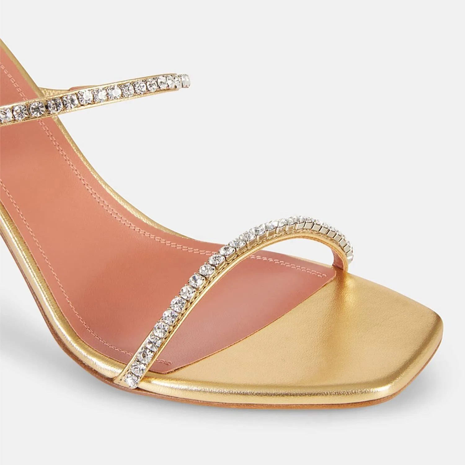 FOWT Fashion Leather Classic Square Toe Crystal Ankle Strap Flared High Heels Elegant Narrow Band Heeled Sandals Adorable 4 inches Red Pumps for Woman Dress Office Shoes, US Size 5-10 M