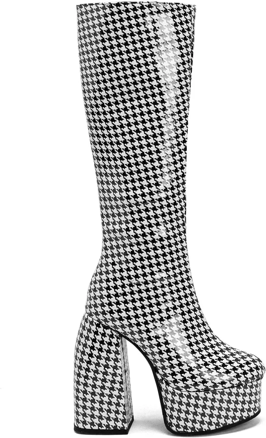FOWT Spring Chic Embossed Knee High Boots Sexy Platform Round Closed Toe Block High Heel Long Boots Comfort Side Zipper Shoes for Ladies US Size 4-15 M