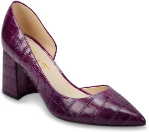 FOWT Spring Crocodile Embossed Leather Half D'Orsay Block High Heel Green Pumps for Women Elegant Pointed Toe 3 Inches Fashion Casual Daily Dressy Shoes, US Size 4-16 M