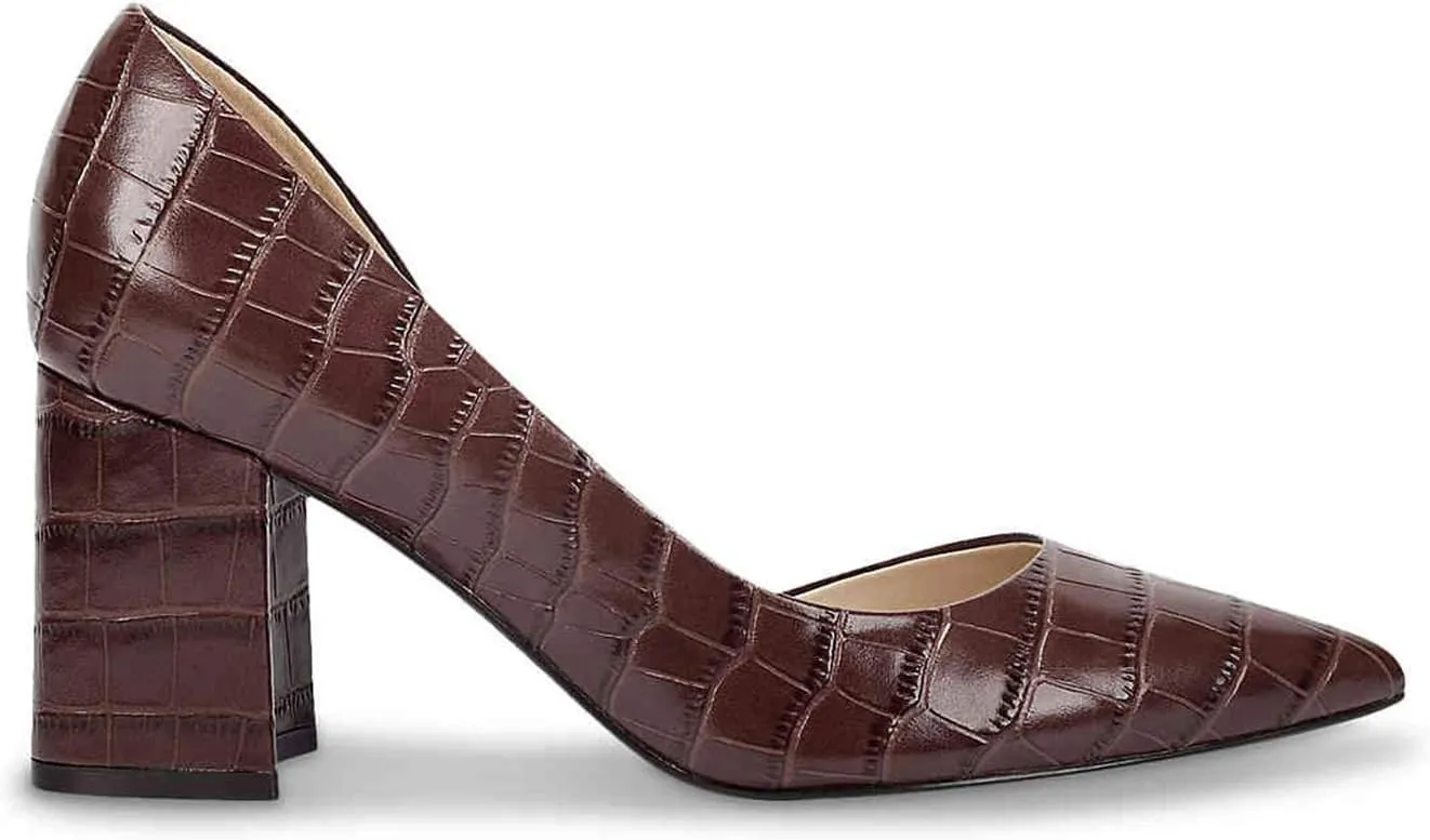 FOWT Spring Crocodile Embossed Leather Half D'Orsay Block High Heel Green Pumps for Women Elegant Pointed Toe 3 Inches Fashion Casual Daily Dressy Shoes, US Size 4-16 M