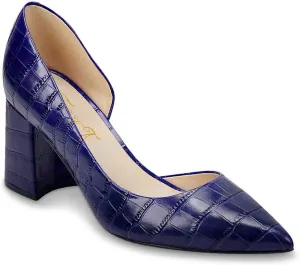 FOWT Spring Crocodile Embossed Leather Half D'Orsay Block High Heel Green Pumps for Women Elegant Pointed Toe 3 Inches Fashion Casual Daily Dressy Shoes, US Size 4-16 M