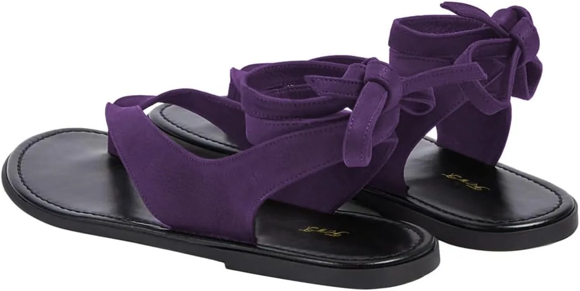 FOWT Women Split Round Toe Sandals Lace up Strappy Comfortable Flats Casual Summer Soft Flip Flop Shoes Size 4-16 US