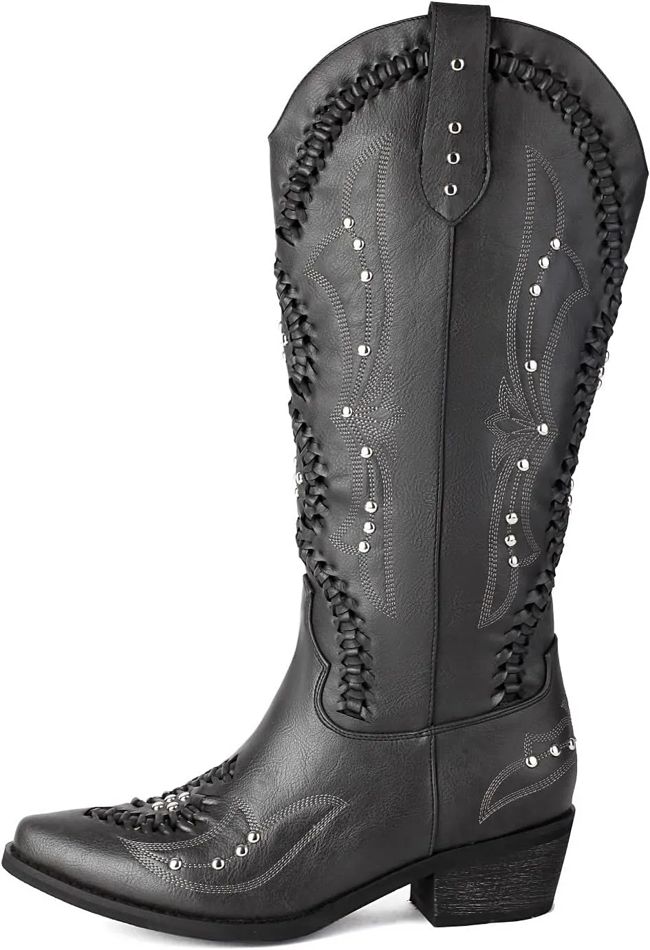 Fringe Cowboy Boots for Women Wide Calf Embroidered Tassal Cowgirl Boot Knee High Snip Toe Pull On Western Shoes