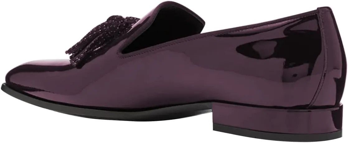 FSJ Men's Tassel Slip-on Loafers Square Toe Patent Leather & Velvet Formal Tuxedo Suit Flats Business Casual Dress Shoes Size 4-16 US